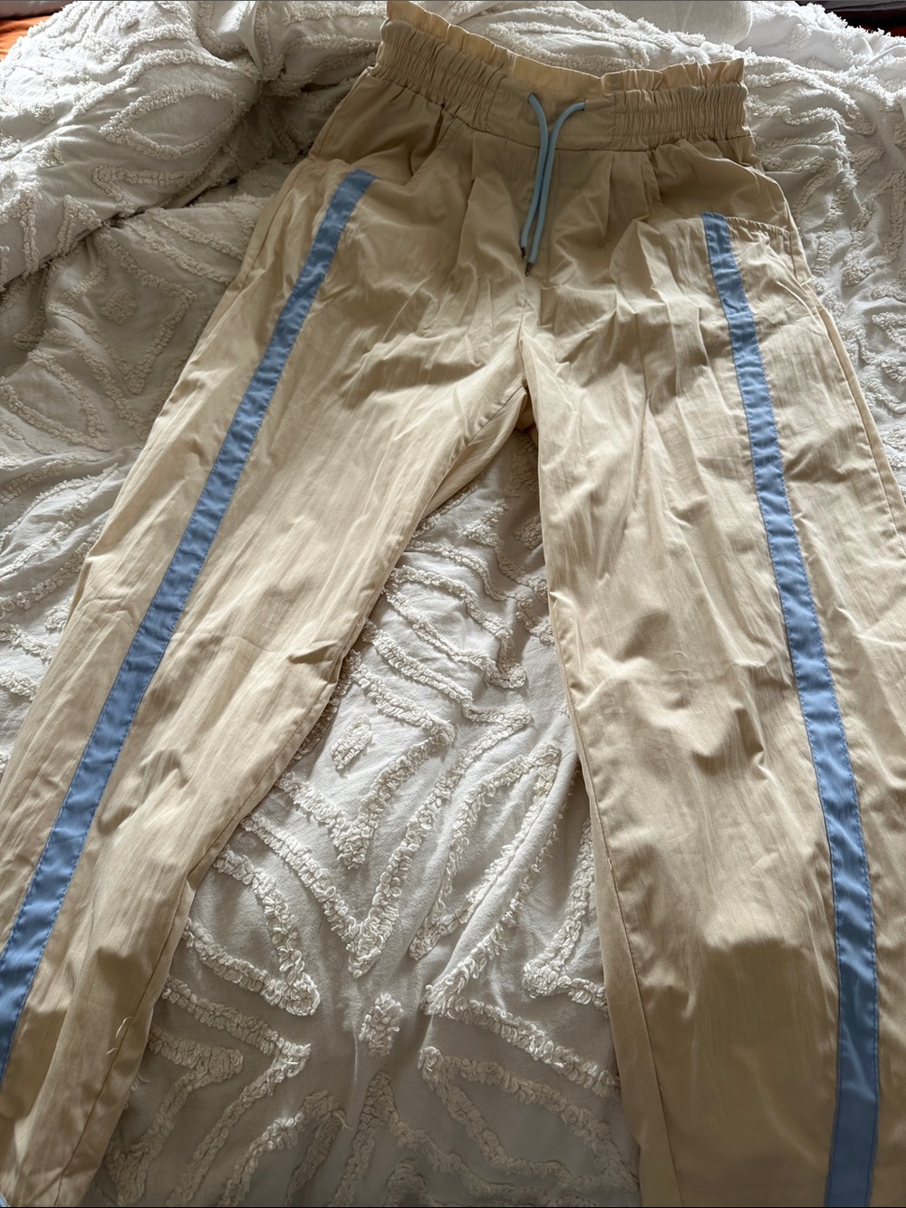 Beige Track Pants with Sky Blue Side Stripe